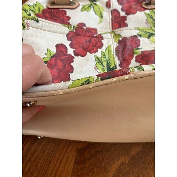 TIGNANELLO Bed of Roses Soft Leather Handbag Shoulder Bag Red Roses White Purse - Picture 8 of 13